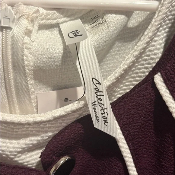 Maroon Dress with White Trim and maroon cropped blazer. Size 14W. - Picture 2 of 7